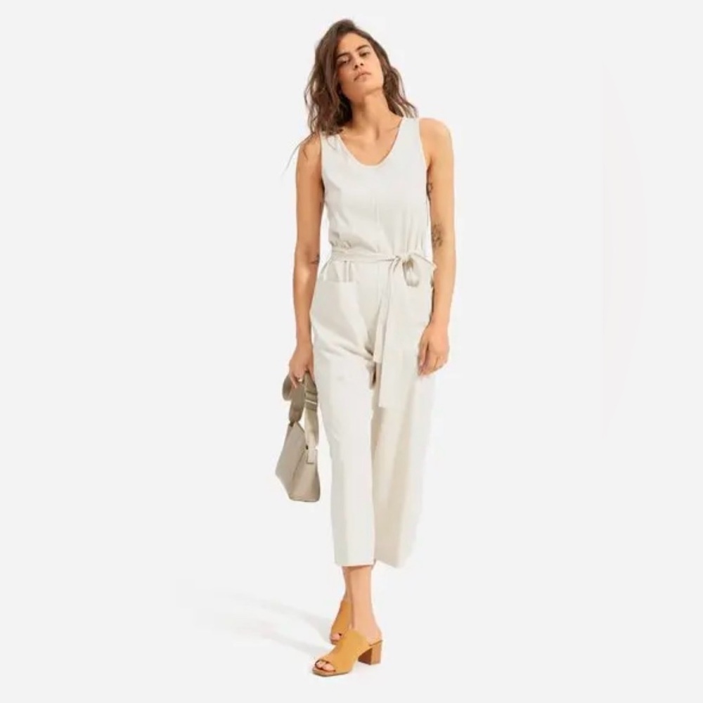 Everlane Luxe Cotton Jumpsuit in Sandstone, Size S